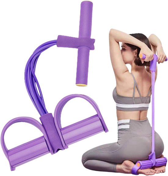 Fitnessweerstandsband - Enkelstrekband met 4 buizen en voetpedaal, verbeterde strekband voor arm- en beenoefeningen, weerstandsband voor buikspieroefeningen met voetpedaal, geschikt voor thuisworkouts en training.