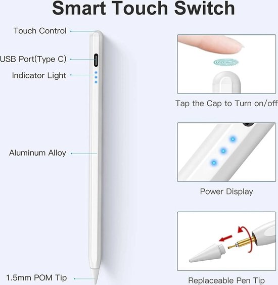 Een stylus geschikt voor Apple iPad met anti-aanraak- en kanteldetectie; een universele stylus voor tablets en mobiele telefoons. — afbeelding 2