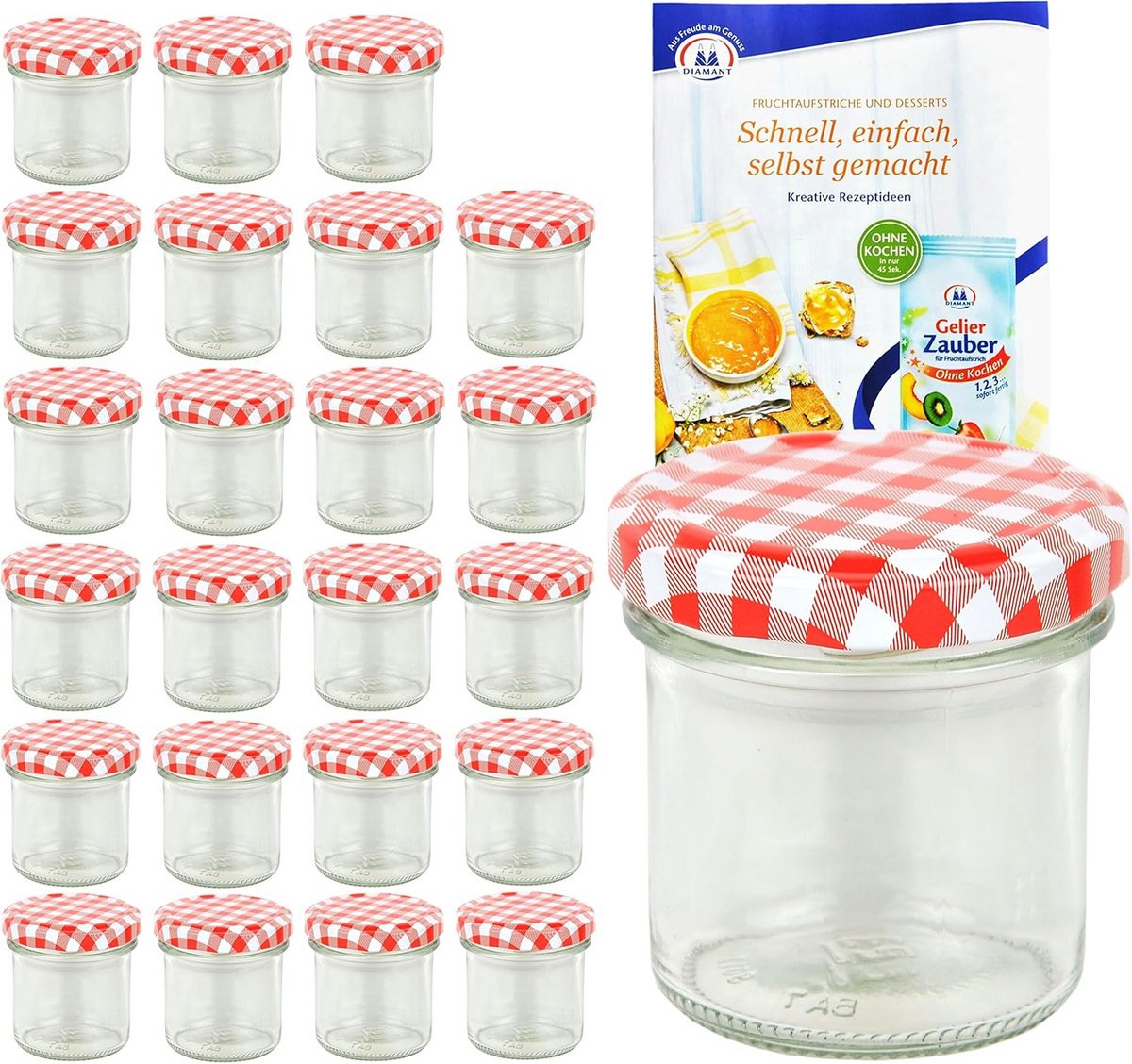 Set van 24 Weckpotten 167 ml met Rood Wit Geruiterde Deksel - Ideaal voor Jam en Inmaken
