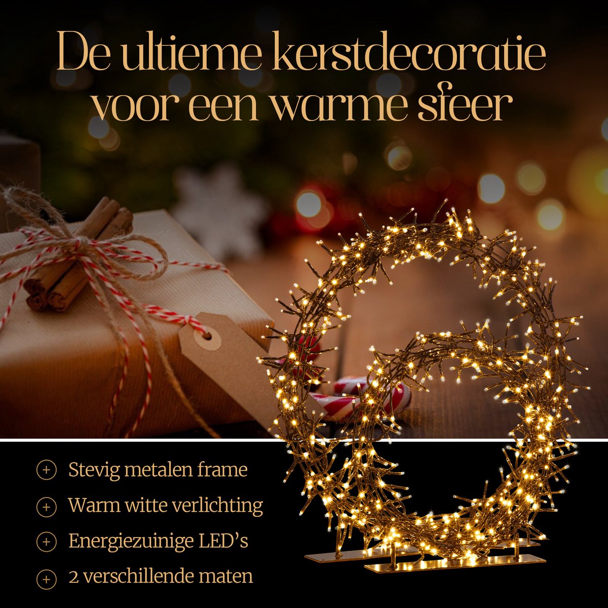 Meisterhome® 2 delige set LED Kerstkrans met standaard – Ø30 & Ø45 cm – 280 & 440 LEDS - IP44 - Warm wit - Kerstverlichting voor binnen en buiten - Timer & dimmer - Verlichting - Kerstversiering – Kerstdecoratie - Verlichte kerstkrans – foto 7