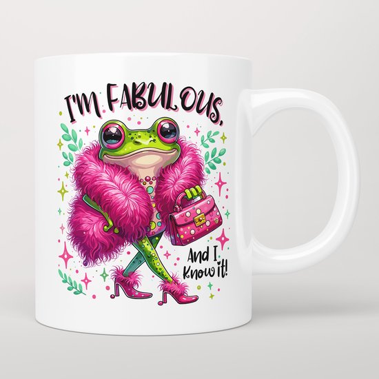 Creasowl® - Ik ben geweldig kikker mok - Koffiemok met spreuk: I'm fabulous and I know it - Cadeau voor vrouw - Koffie mok - Grappige cadeaus - Cadeau voor vriendin - Kado vrouw - Cadeau voor haar - Mokken en bekers - Verjaardag cadeau