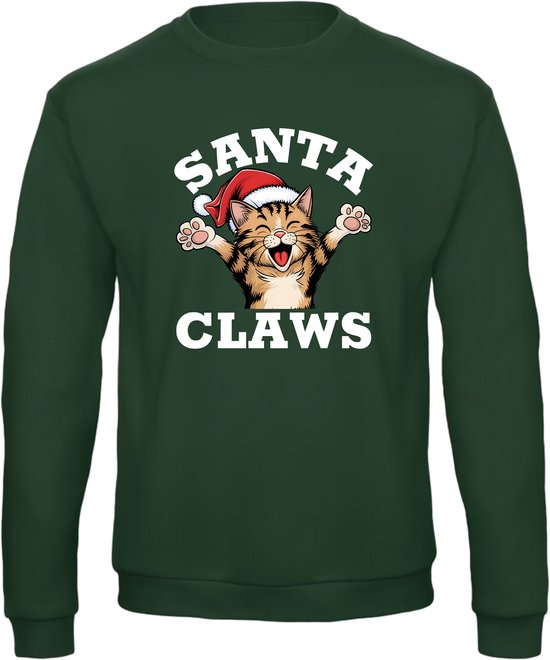 Santa Claws trui - kersttrui - foute kersttrui - Unisex - Kerst - Christmas - Katten - Feestdagen - Grappige trui - Kerstman - Foute kerst - Donkergroen - Maat S