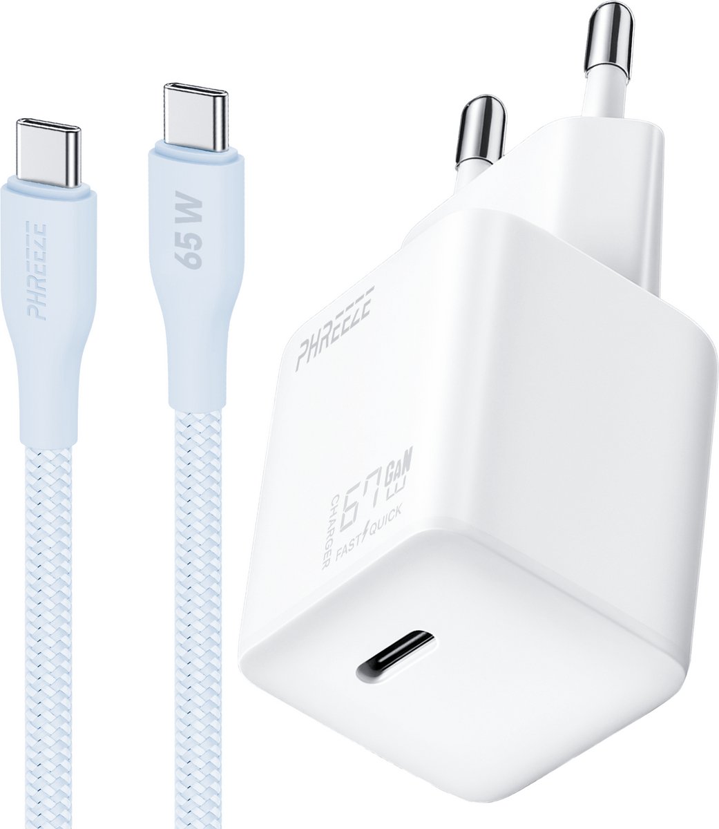Snellader - 65w - met usb C naar usb C kabel - 1 meter - Oplader met usb C poort - Voor telefoon, tablet en usb C laptop - Oplader