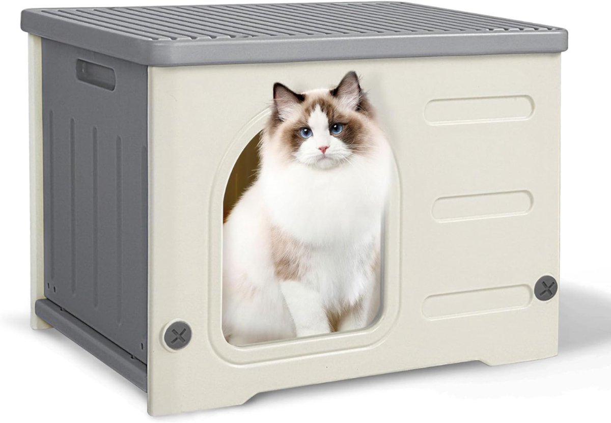 White-Label® Kattenhuis voor Buiten - Kattenhok Binnen - Kattenbench - Kattenren -Grijs en wit