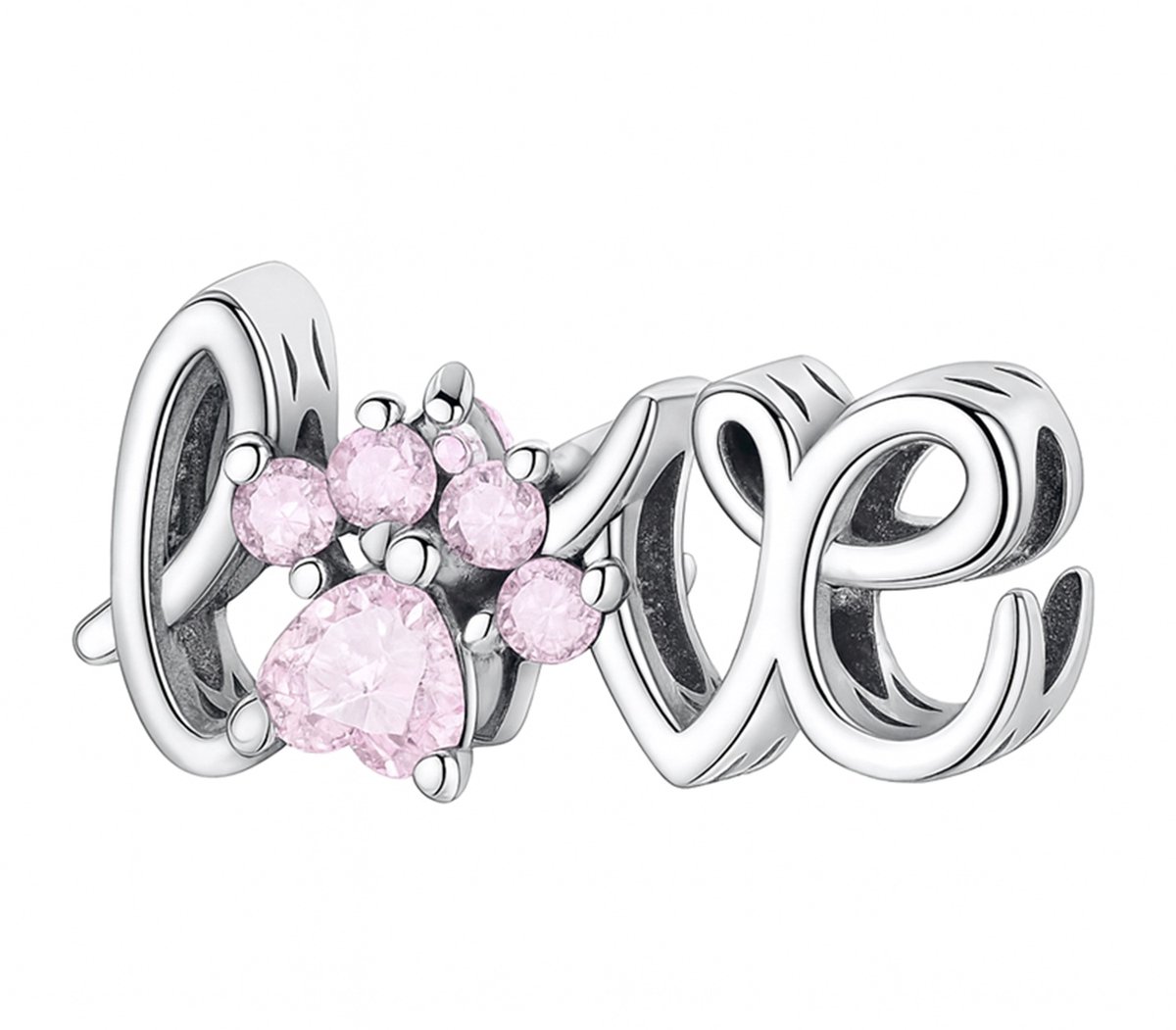 LOVE Bedel – 925 Sterling Zilver – Roze Steentjes – Voor Bedelarmband – Cadeau - RomyStones - Moederdag cadeau