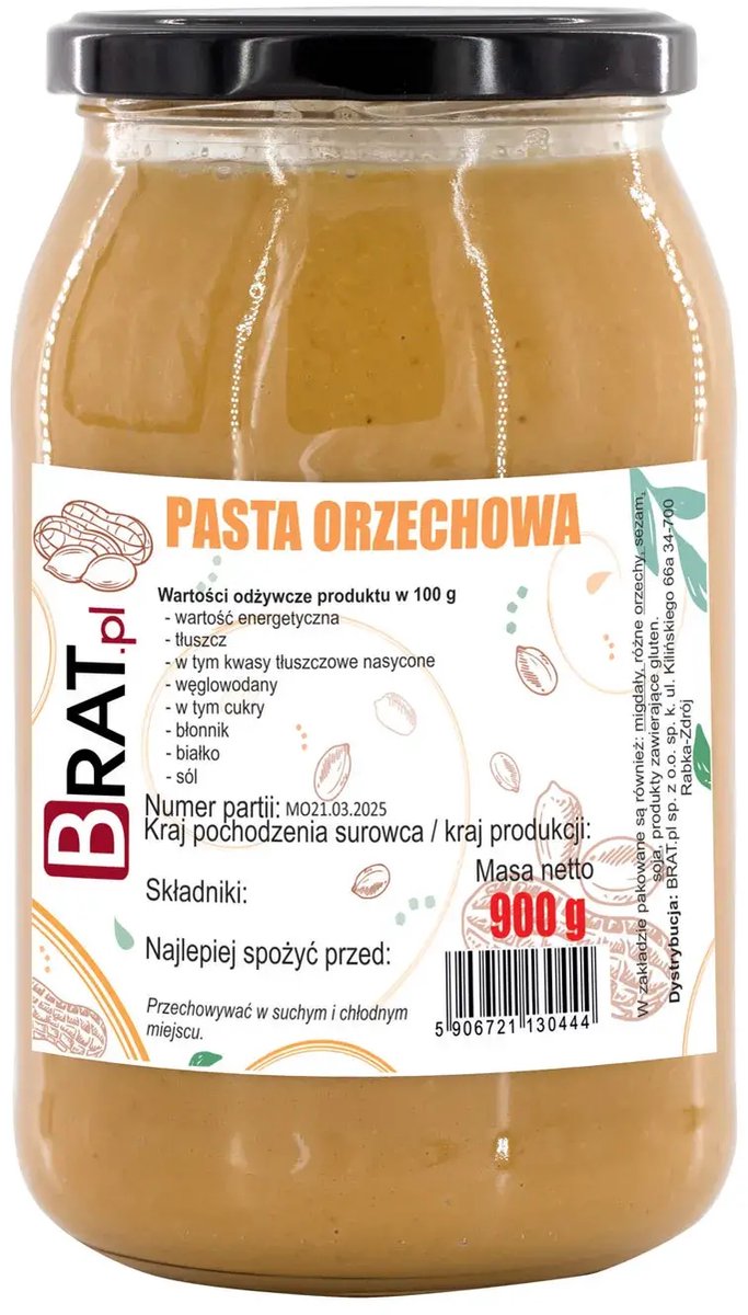 BRAT Natural – Pindapasta – 100% natuurlijk – Zonder suiker – Zonder zout – 900g