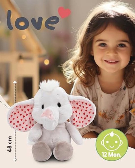 Knuffel Olifant Lichtgrijs 48 cm - Pluche Speelgoed voor Kinderen en Volwassenen, Perfect als Cadeau — afbeelding 3