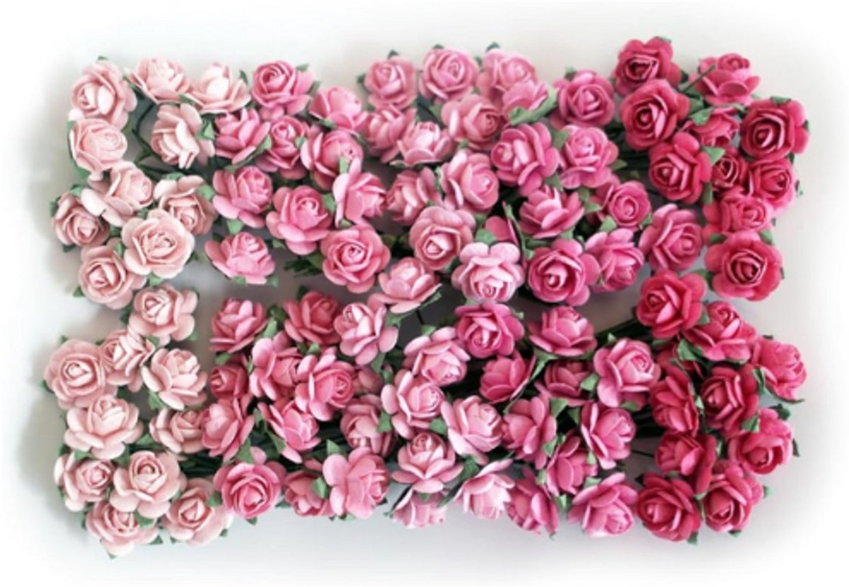 Kleine Kunstrozen Set – 100 Mulberry Papieren Rozen – Mix Van Vijf Roze Kleuren – Mini Bloemen 15–18Mm – Bruiloft Decoratie – Scrapbooking – DIY Knutselen – Kaarten Maken