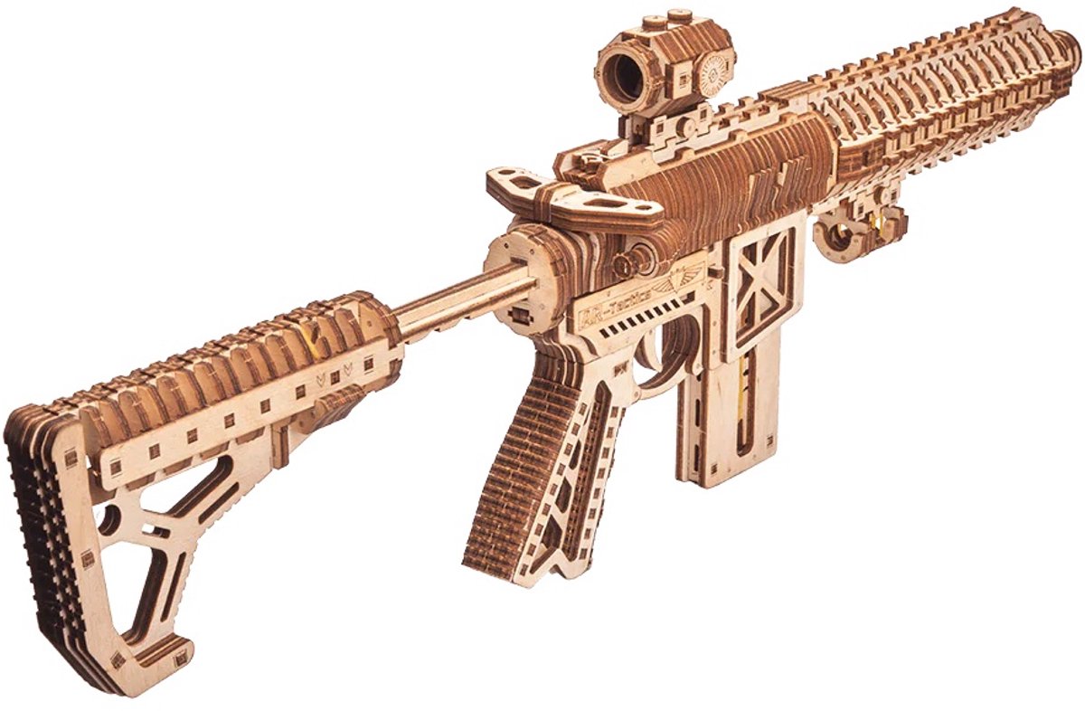 Wood Trick – Modelbouw 3D houten puzzel – Aanvalsgeweer - Assault Gun AR-T (WDTK057) – 496 stuks - Geen lijm noch verf nodig! — afbeelding 9