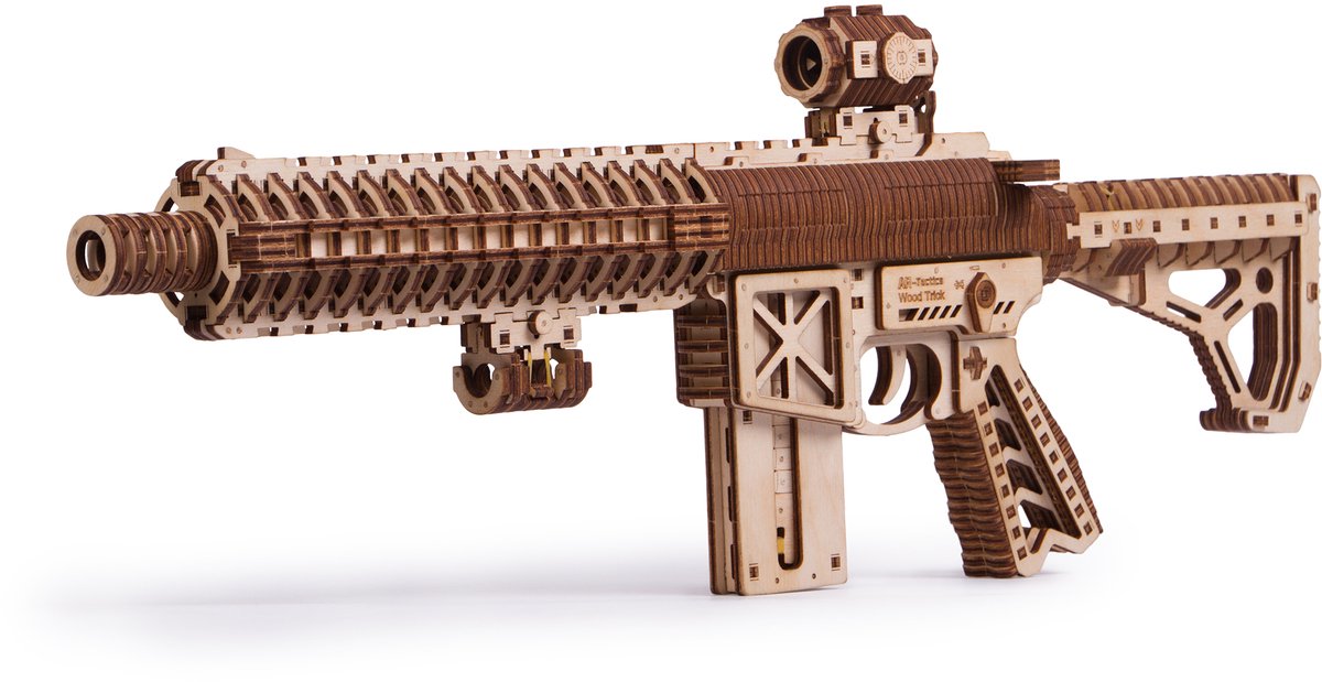 Wood Trick – Modelbouw 3D houten puzzel – Aanvalsgeweer - Assault Gun AR-T (WDTK057) – 496 stuks - Geen lijm noch verf nodig! — afbeelding 2