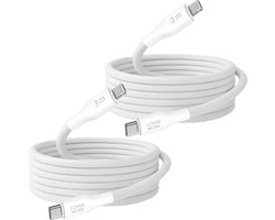 Usb-c naar Lightning kabel 3 meter - Oplaadkabel geschikt voor iPhone - Snellader - Oplaadkabel - Stevig - Nylon - Wit - 2 stuks