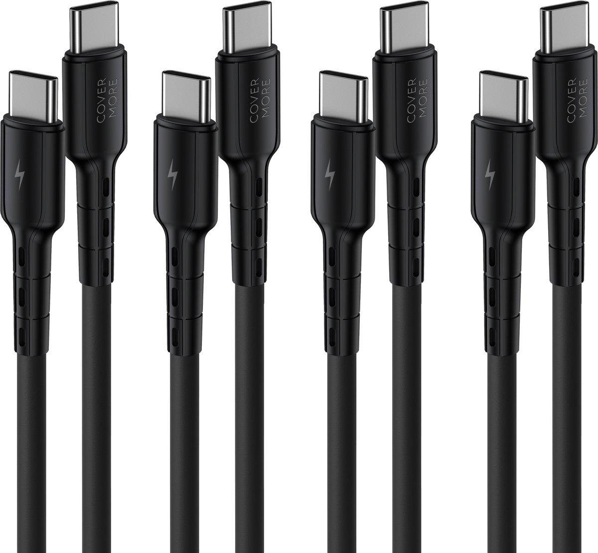Usb C naar usb C kabel - 4 stuks - 1m - Snellaad en data kabel - Zwart