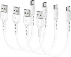 Usb A naar usb C kabel - 4 stuks - Usb C naar usb - Korte oplaadkabels voor smartphone, tablet, ereader, accessoires met usb C ingang - Voordeelpak - 30cm - Wit