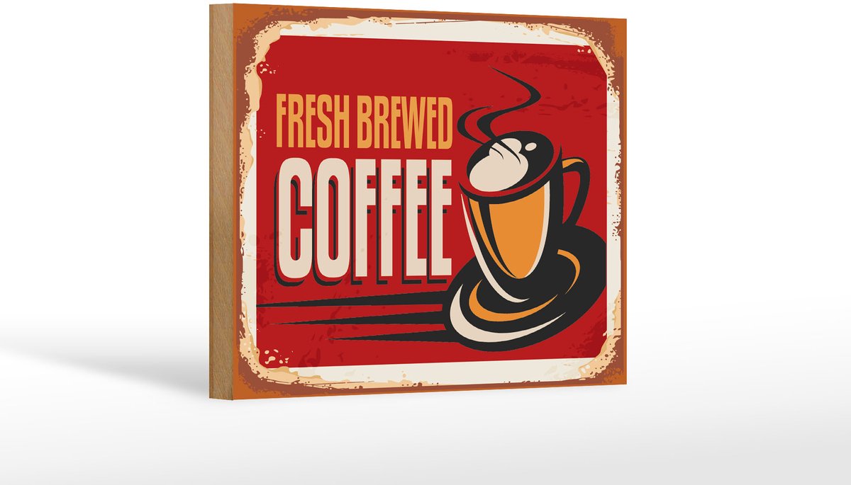 Holzschild Kaffee 18x12cm Retro Kaffee fresh brewed