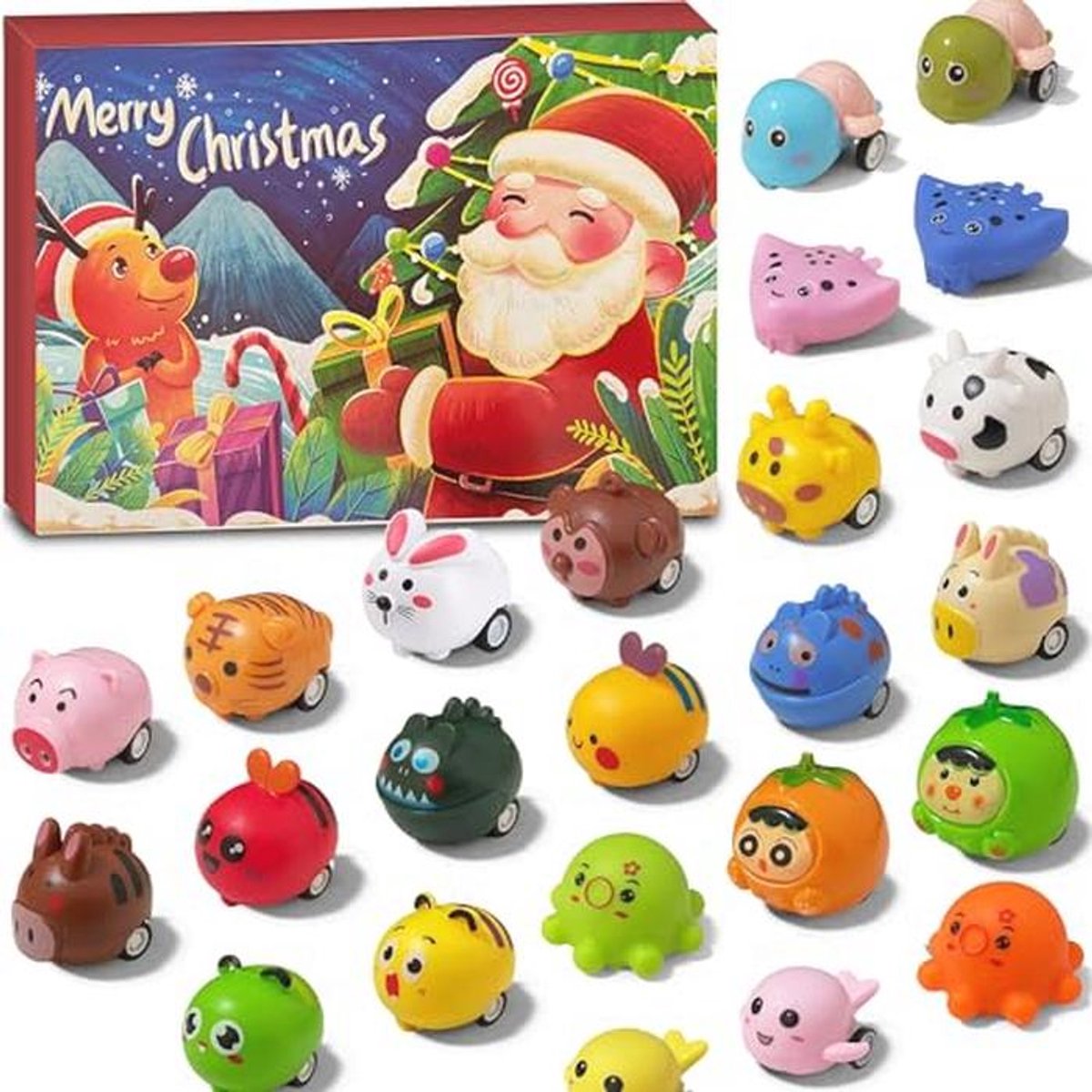 Adventskalender 2025 voor Kinderen - 24 Dagen Aftellen met Dieren Treklatende Autootjes