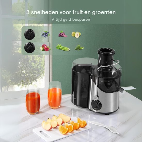 VIN® Sapcentrifuge voor Groenten & Fruit - Juicer met microfilter - Slowjuicer met Grote Vulopening - Fruitpers - 3 Snelheden - BPA-Vrij - Zwart/RVS van Merkloos — afbeelding 3