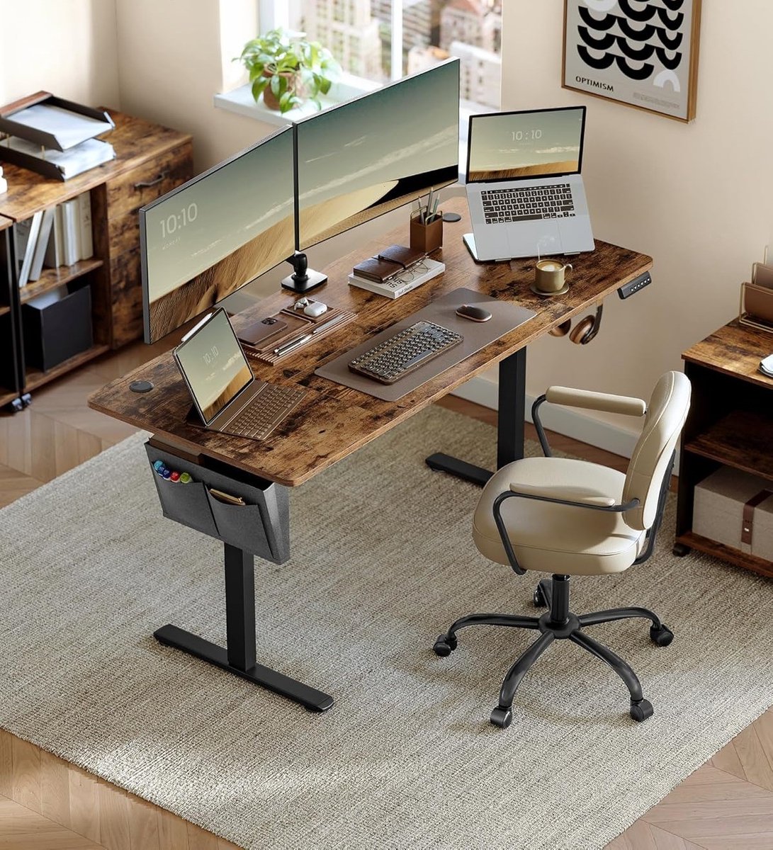 Elektrisch zit-sta bureau – PrimeLift™ - 160x70 cm - Bruin - – PrimeLift™ ElevatePro 160 – - Medahomestore