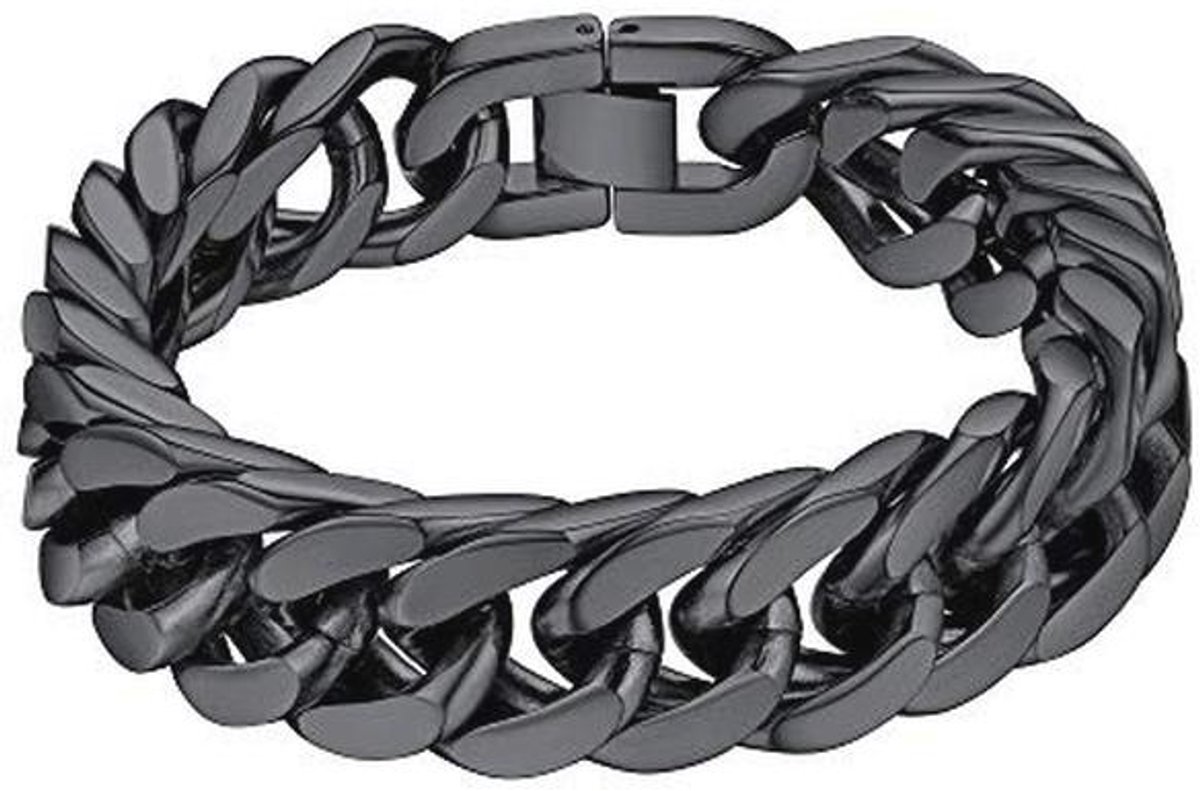 Stainless Steel Curb Bracelet for Men - Hip Pop Link Bracelet 19 cm to 23 cm