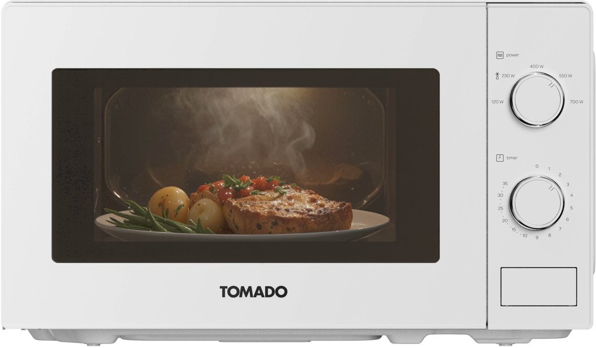 Tomado TMS2003W - Solo magnetron - 20 liter - 5 vermogensstanden - 700 watt - Binnenverlichting - Wit