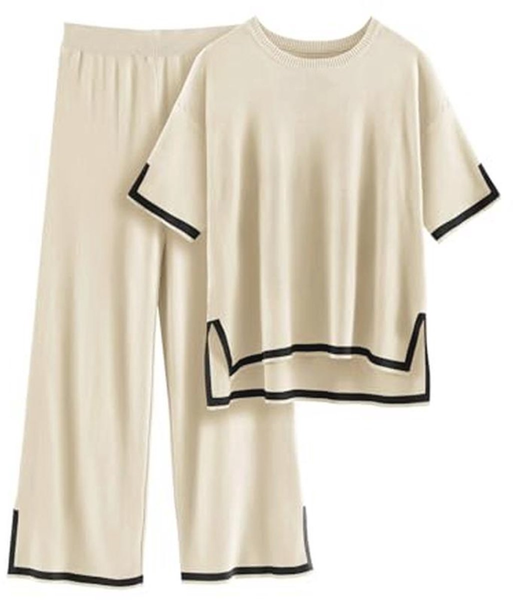 Dames Tweedelige Casual Set met Korte Mouwen en Wijde Pijpen - Loungewear Outfit