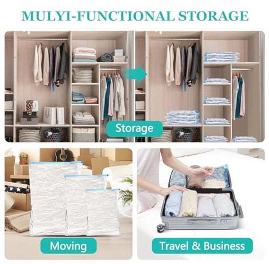 Cozary 9 stuks vacuümzakken voor kleding, reizen, compressiezakken om op te rollen in 3 maten (35 x 50/40 x 60/50 x 70 elk 3 stuks), rol-compressiezakken zonder pomp, voor koffer, rugzak — afbeelding 2