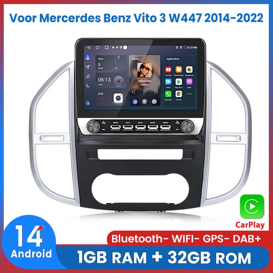 Awesafe Autoradio - 10.1 Inch IPS Scherm - Geschikt voor Mercedes Benz Vito 3 W447 2014 t/m 2022 - Draadloos Carplay & Android auto - RAM 1GB + ROM 32GB - Radio scherm met Navigatie | 2014 2015 2016 2017 2018 2019 2020 2021 | W447