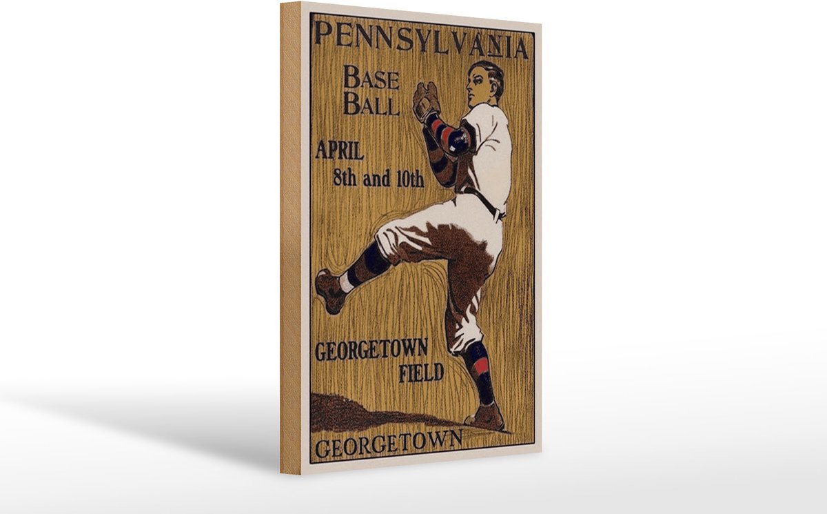 Holzschild Retro 20x30cm Pennsylvania Baseball April 8th