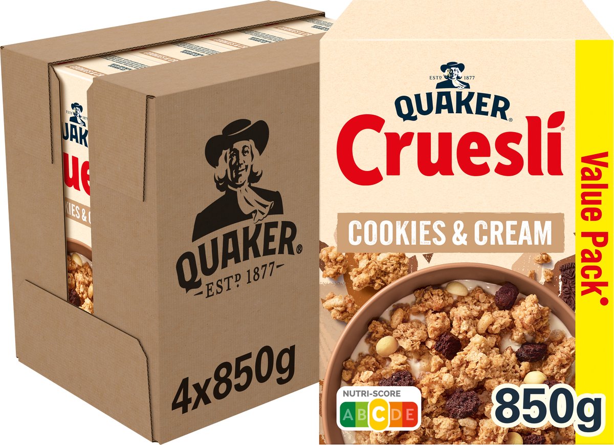 Quaker Cruesli Cookies & Cream - Ontbijtgranen - 4 x 850 gram