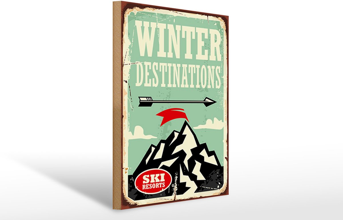 Holzschild Retro 30x40cm Ski winter destinations