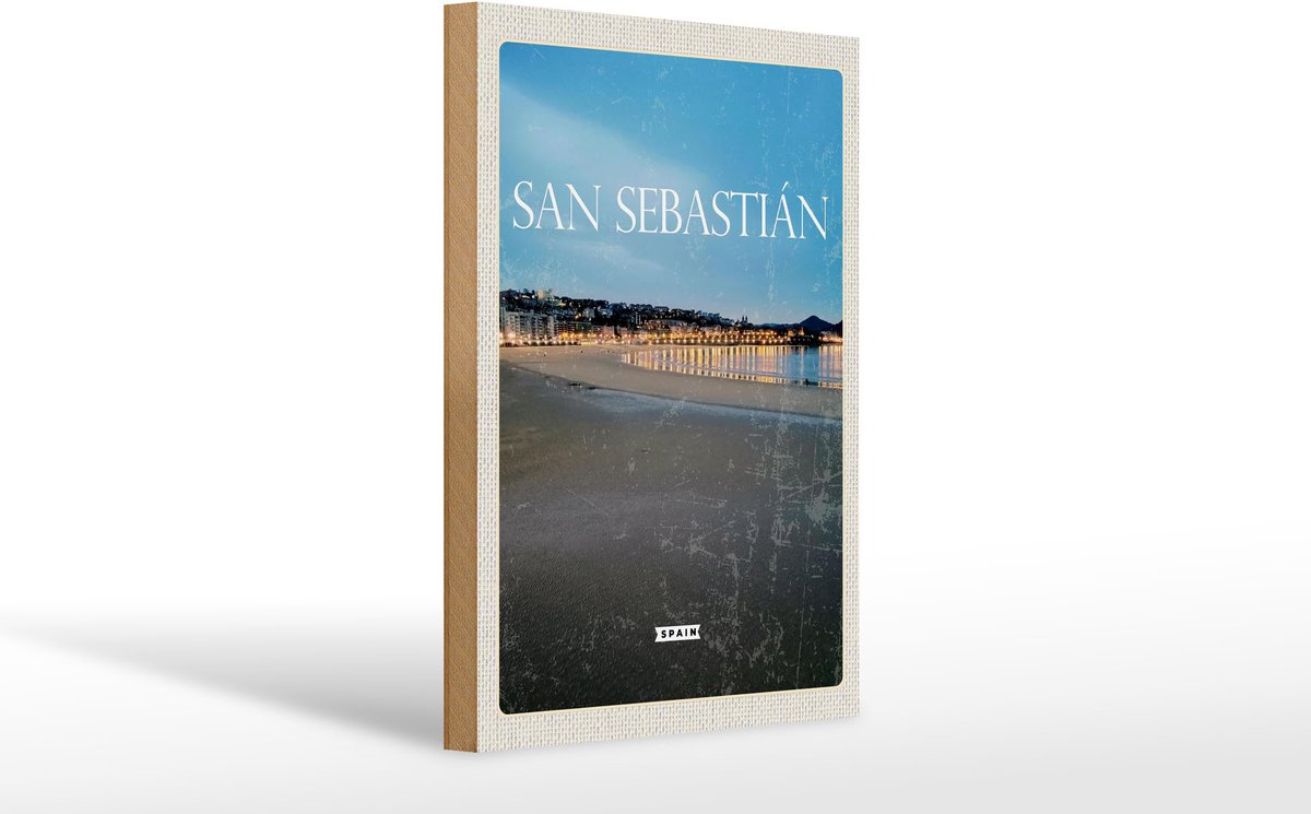 Femer Holzschild Reise 20x30cm Retro San Sebastian Spain Strand