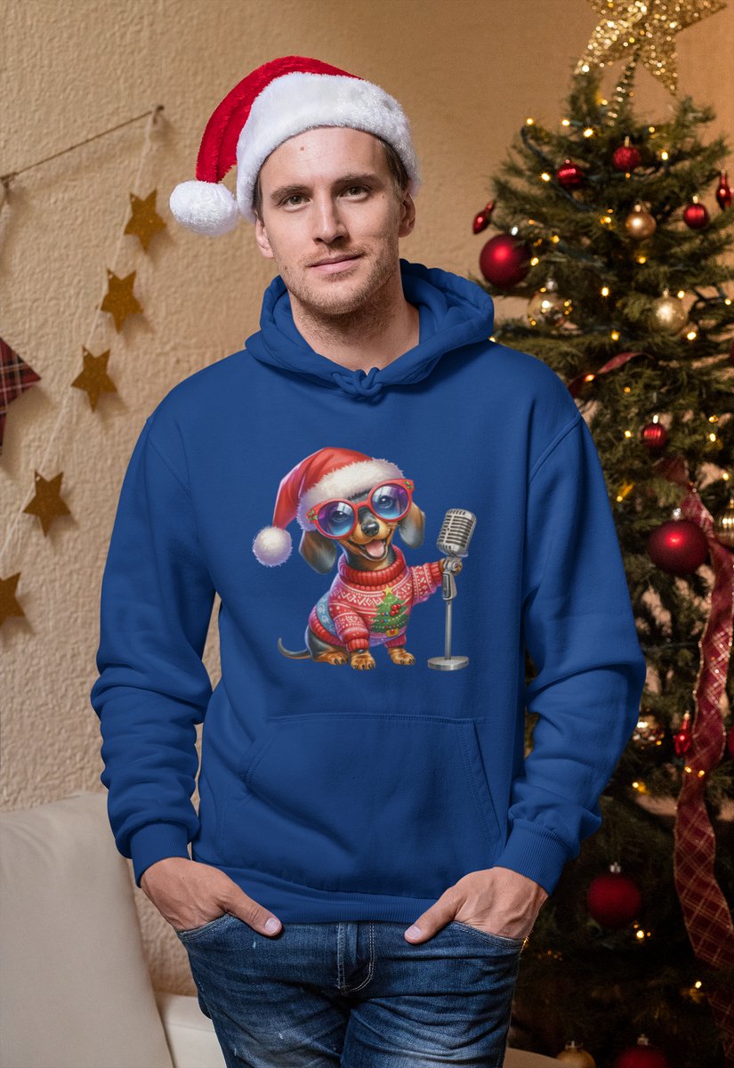 Singing Dog Santa - Kersttrui - Kerst Trui Navy - Grappig Kersttrui - Maat M - Limited Edition