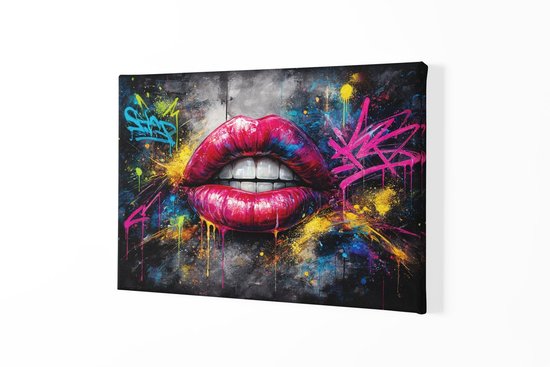 Peinture sur toile Graffiti - Lèvres colorées - 120x80x2 cm