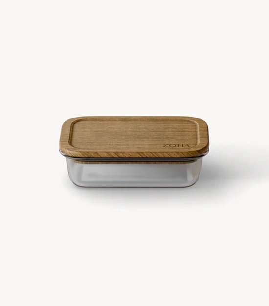 Boîte de conservation rectangulaire en Verres Zoha 370 ml – Couvercle en bois d'acacia – Hermétique – Sans BPA