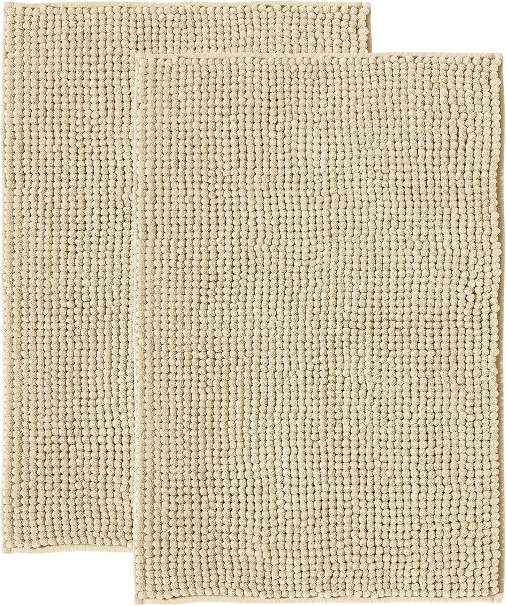 Badmat - (2 Stk) - 50 x 80 cm - Polyester- Glad geweven - Anti-Slip - Super absorberend - machinewasbaar - Kleur : Beige