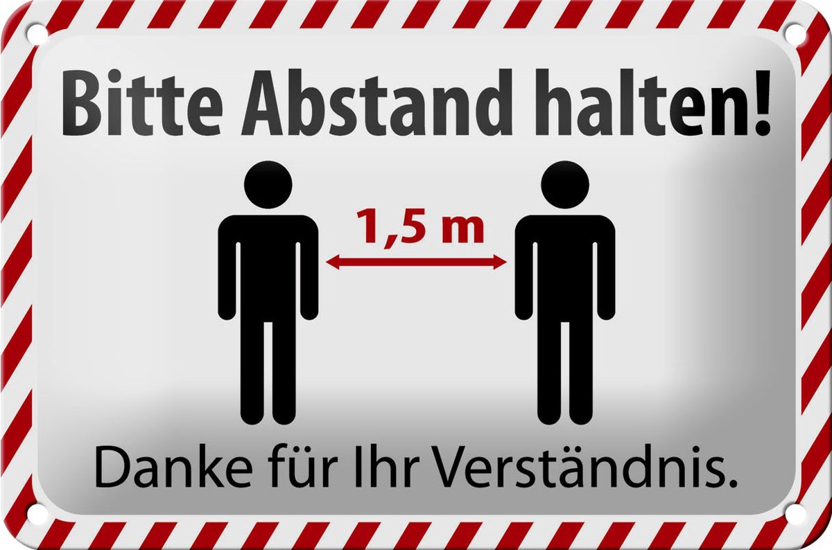 Blechschild Hinweis 18x12cm bitte Abstand halten 1.5 m