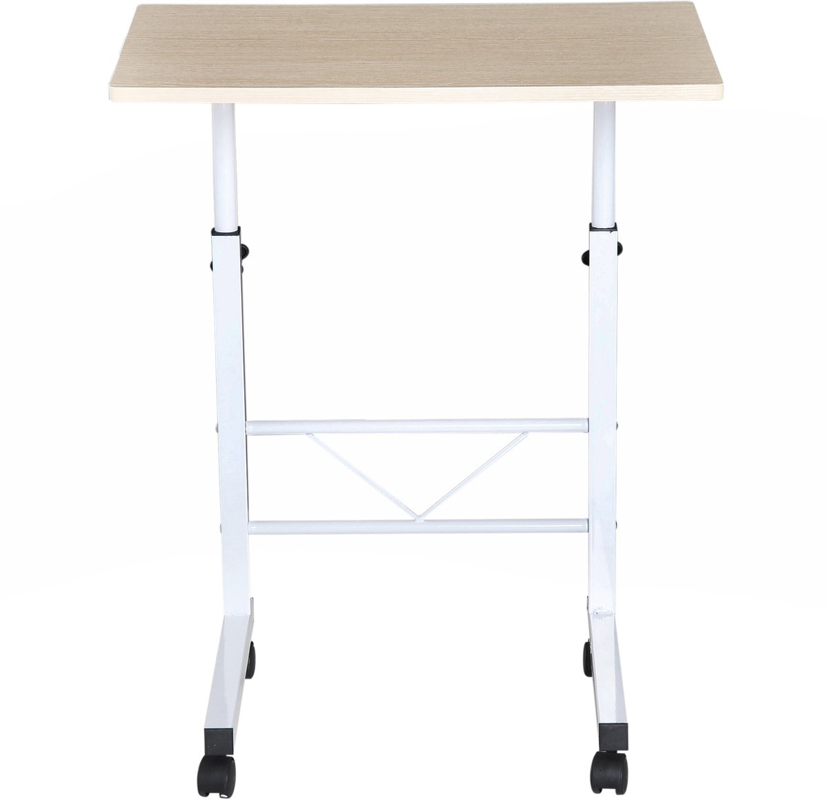 MODFU Verstelbare Beistelltisch met Wielen, C-Tafel van Spaanplaat en Staal, Mobiliteit met Remmen, Multifunctioneel Esdoorn