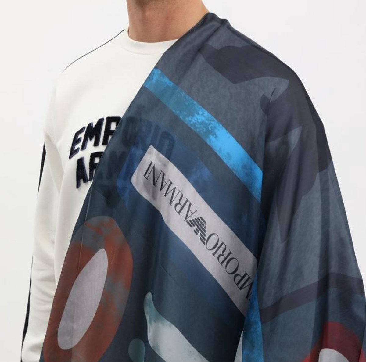 EMPORIO ARMANI - Sjaal - met print - 100% zijde - blauw meerkleurig - 180 x 87 cm - halsdoek