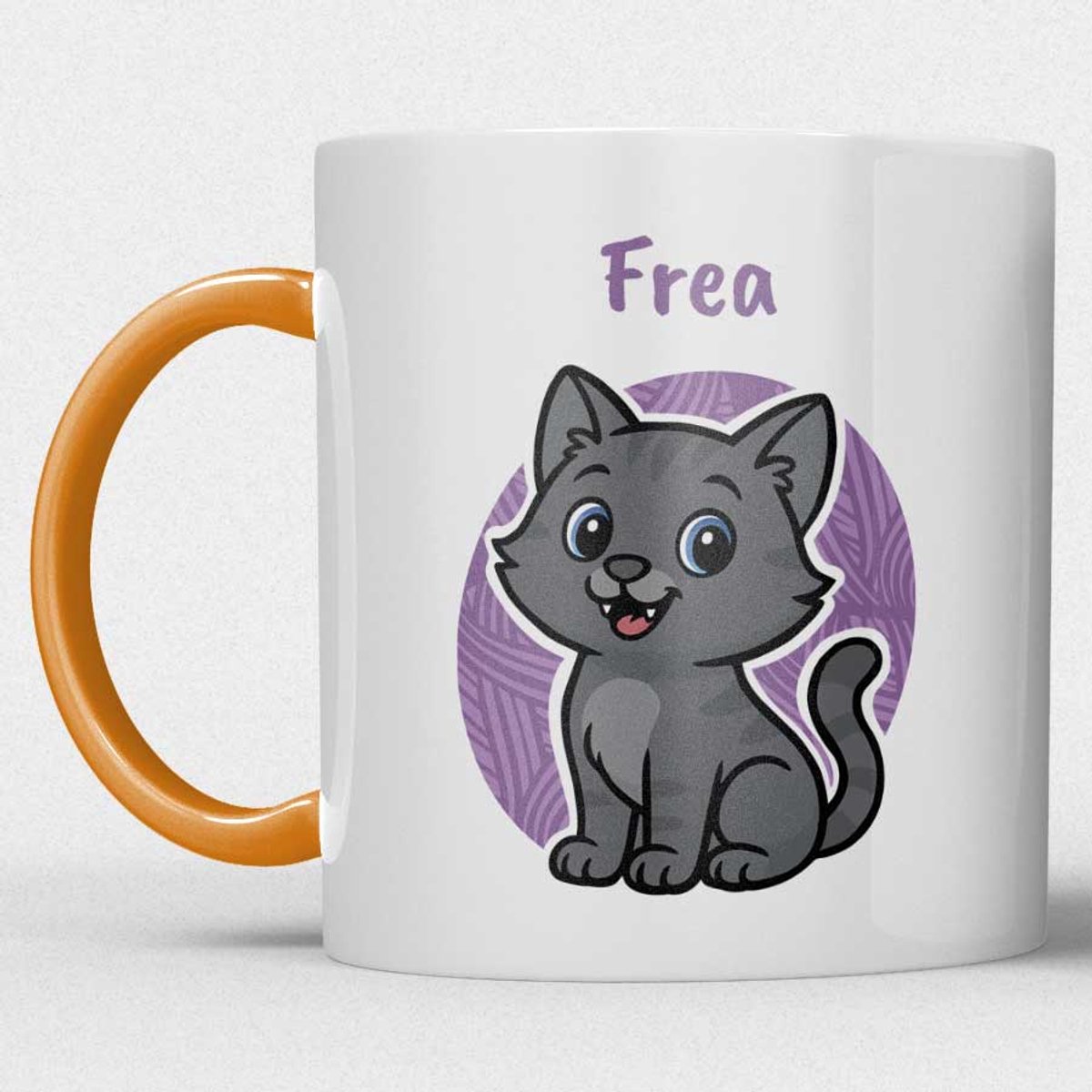 kindermok/kinderbeker | gepersonaliseerd met naam | met zwarte kat | oranje | Schattige illustraties