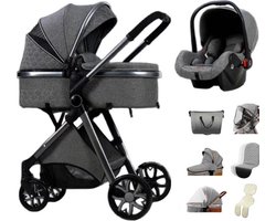 Luxe Multifunctionele 3-in-1 Combi Kinderwagen – Kwalitatieve Buggy – Opklapbare Wandelwagen – Donkergrijs – Incl. Autostoel