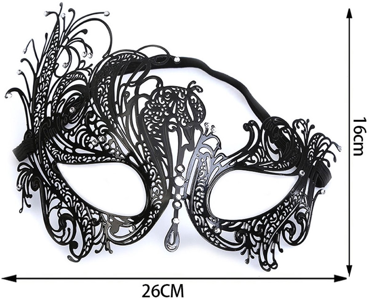 Venetiaans masker - Elegant zwart metalen masker - Met glinsterende strass steentjes - 26 × 16 CM - Luxe Masker Dames - Oogmasker - Maskerade - Gala Feest - Sexy Maskers - Verkleedkleding - Zwart — afbeelding 3