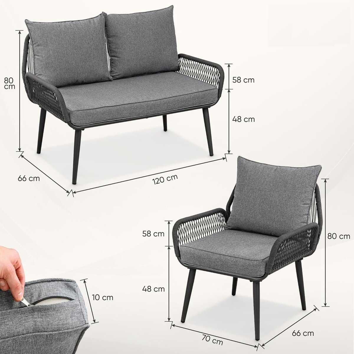 Loungeset Tuin 4-Persoons – Luxe - Antraciet - – Luxe Weerbestendige Zitgroep Tafel, - Medahomestore