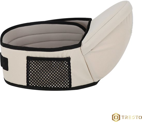 Beige heupdrager met zwarte randen en netvakje.