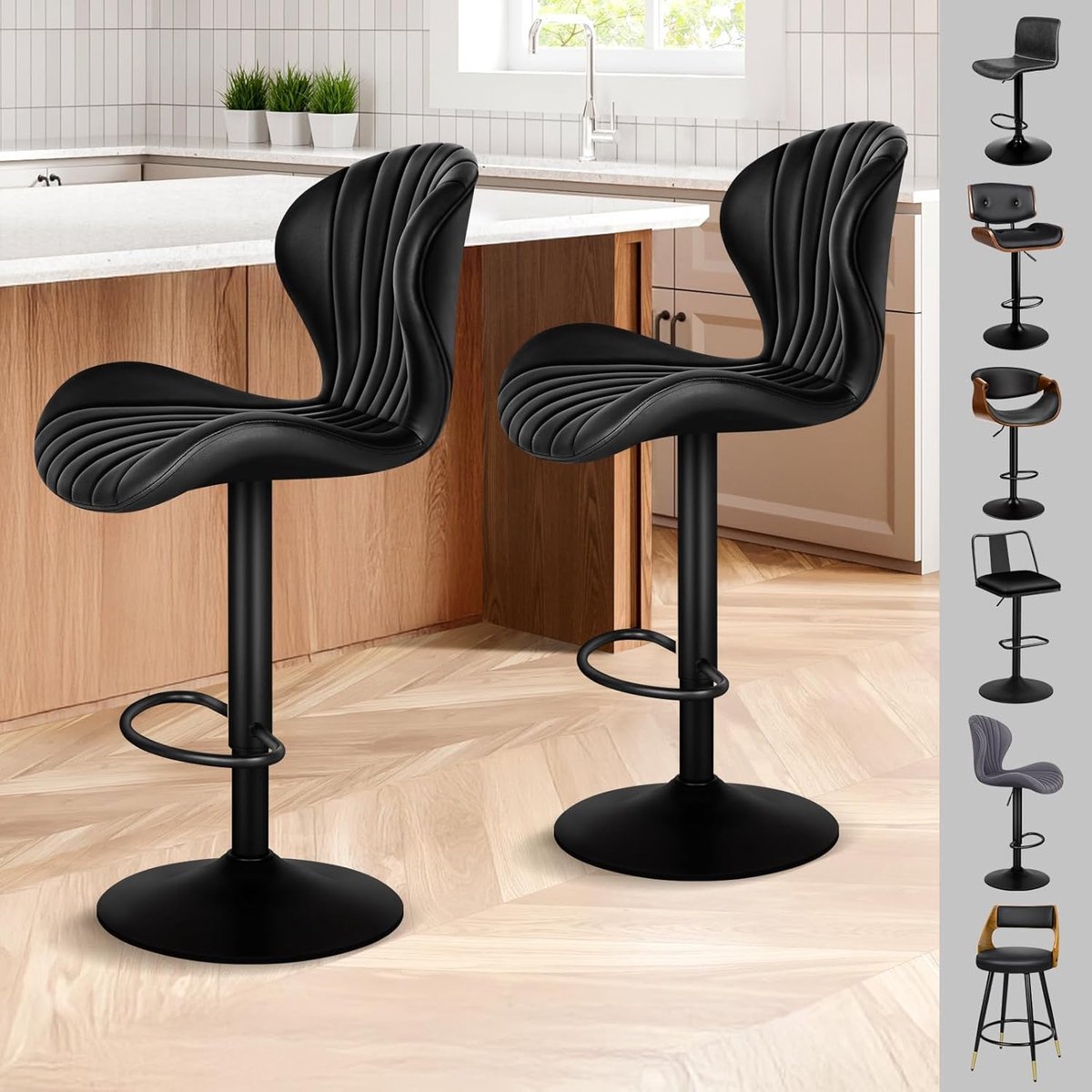 Set van 2 Design Barkrukken met Rugleuning - – In Hoogte Verstelbaar & - Medahomestore