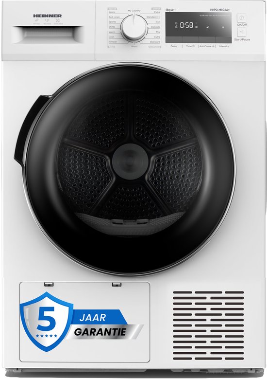 Sèche-linge pompe à chaleur Heinner - 8 kg - Sèche-linge - 16 programmes - Fonction anti-froissage - Affichage LED - Wit/ Zwart