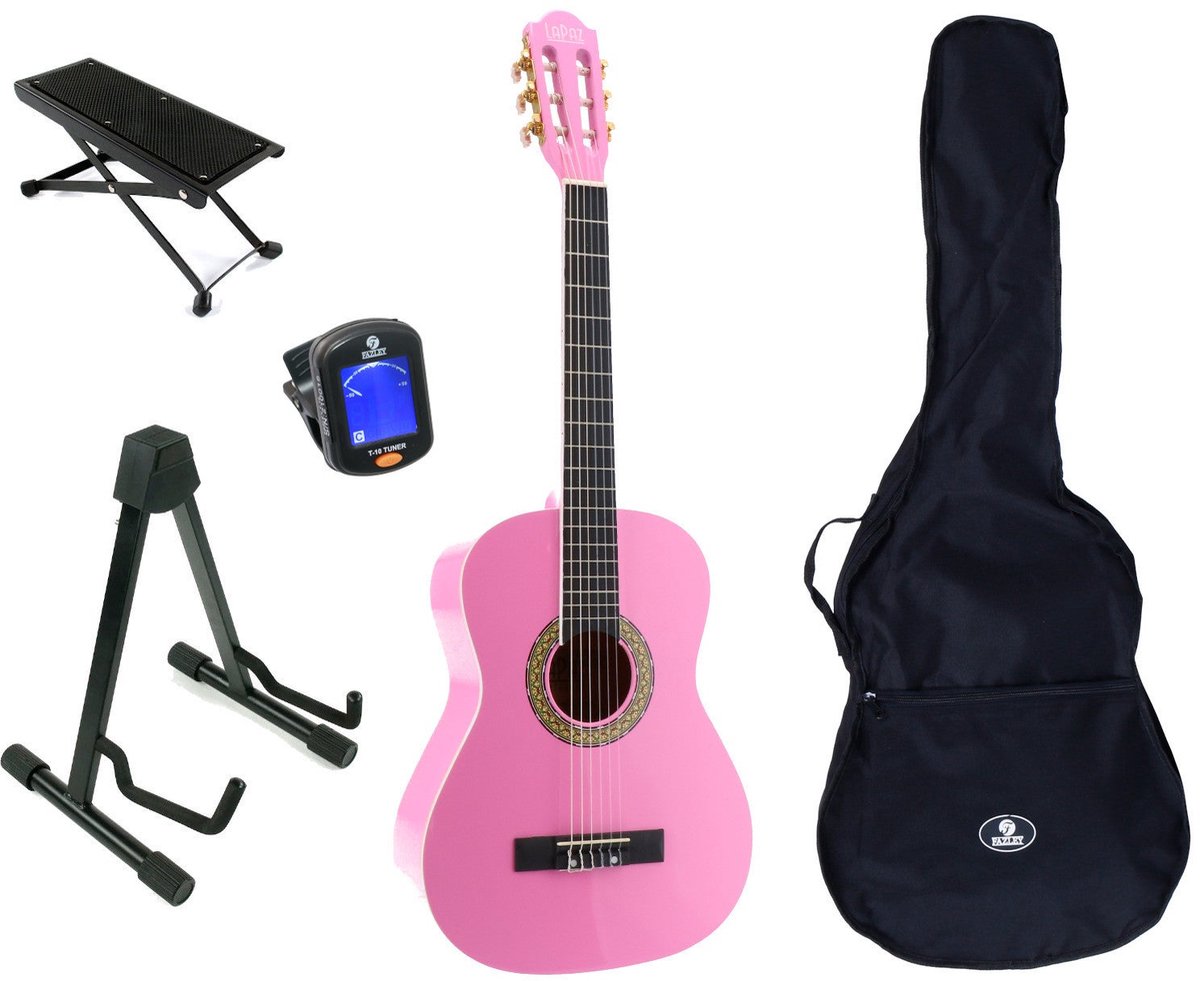 LaPaz 002 PI klassieke gitaar 3/4-formaat roze + accessoires