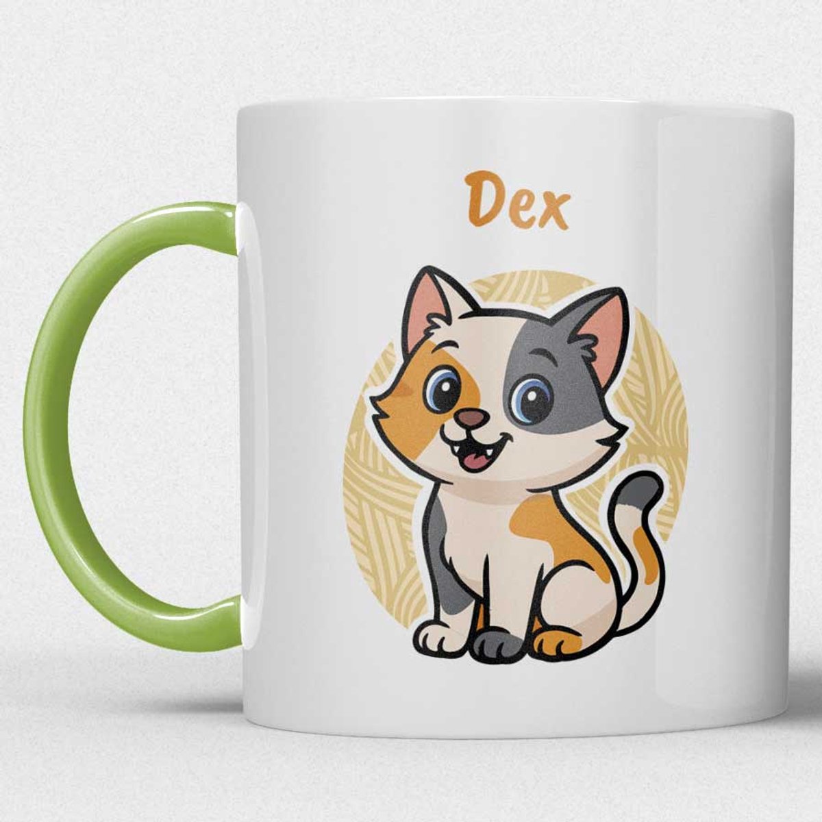 kindermok/kinderbeker | gepersonaliseerd met naam | met lapjes kat | groen | Schattige illustraties