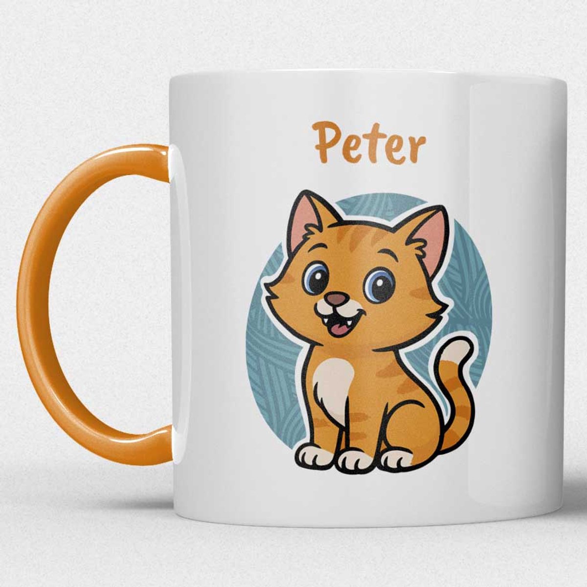 kindermok/kinderbeker | gepersonaliseerd met naam | met oranje kat | oranje | Schattige illustraties