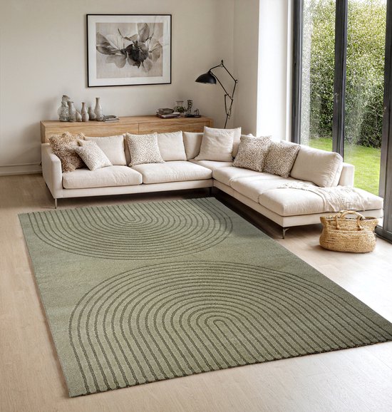 the carpet Elisa – zacht hoogpolig woonkamer vloerkleed, modern design tapijt met geometrisch patroon, groen, 200 x 280 cm