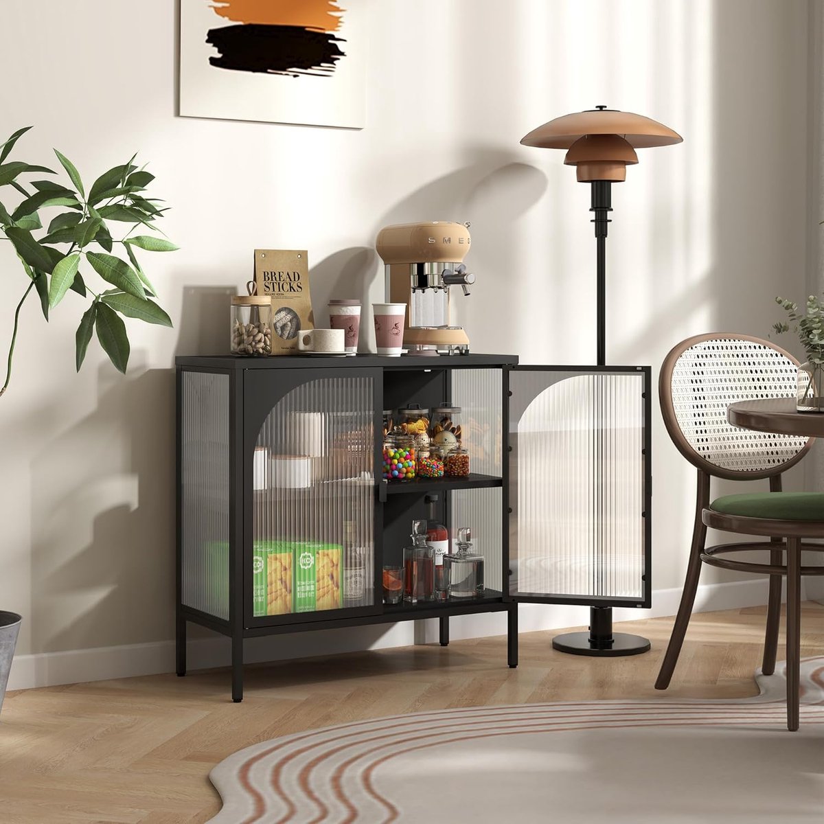 Metalen Vitrinekast Luxe Glasdeur Dressoir - 35x80x80 cm - Zwart - Luxe Glasdeur Dressoir – Keukenkast - Medahomestore