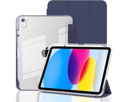 Hoes geschikt voor iPad 2025 hoes Donker Blauw - iPad A16 hoes 11th Generation hoes - iPad 2022 hoes Smart Case met Harde Doorzichtige Achterkant en Pencil Slot